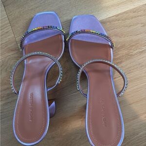 Amina Muaddi metallic crystal sandals. Metallic purple size 41